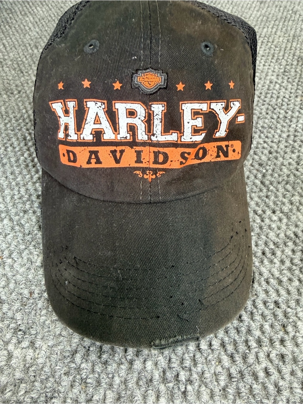 Harley-Davidson Trucker Hat Black Orange Mesh Adjustable Strapback